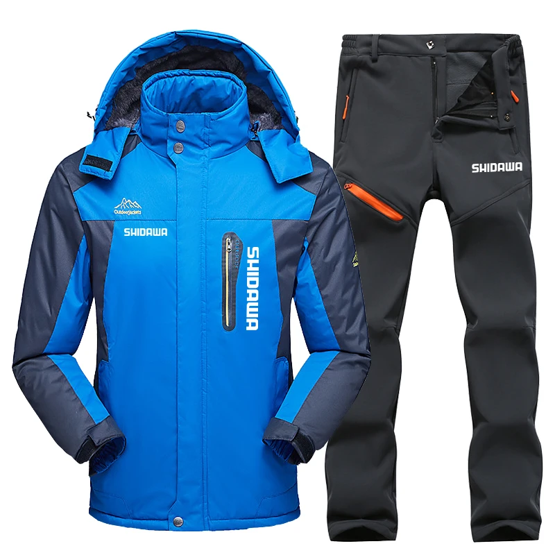 Fishing Pants Waterproof - 新しい冬のメンズ釣りセット屋外プラスベルベット厚く暖かい防水防風コート男性マルチポケットパンツ登山服